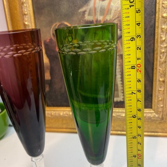 NACHTMANN Purple, GREEN CUT-TO-CLEAR CRYSTAL CHAMPAGNE FLUTES GLASSES Set Of 2 - Picture 10 of 14